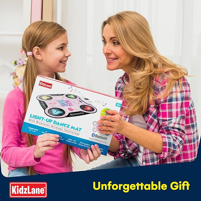 Kidzlane Light Up DJ Dance Mat for Kids - Bluetooth & AUX Compatible - 3 Fun Arcade Games with 5 Difficulty Levels - Detachable Top Mats with Fairytale & Speaker Motives - Adjustable Volume - Ages 6+