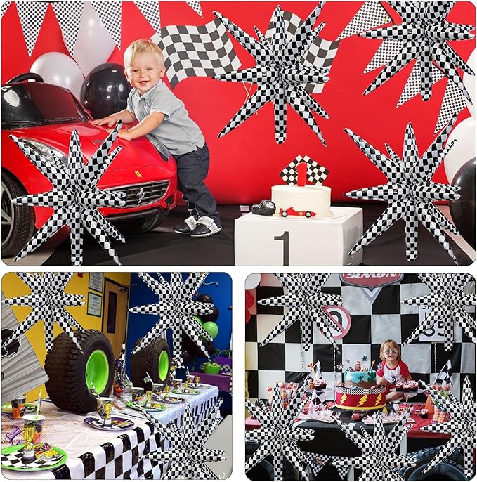 6 Pcs Plaid Star Foil Balloons One-Piece 14-Pointed Star Balloon 4D Starburst Cone Mylar Balloon 22inch Christmas Birthday Wedding Wedding Anniversary Party Supplies (Plaid)