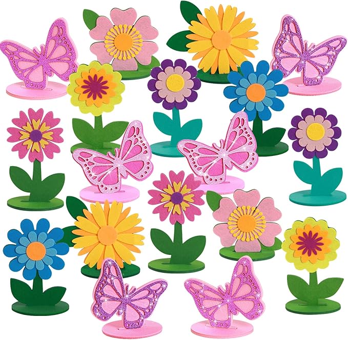 SUNBEAUTY 18 PCS Flower Felt Centerpieces for Tables Flower Birthday Party Decorations Butterfly Birthday Party Decorations Butterfly Decorations for Girl Birthday Baby Shower
