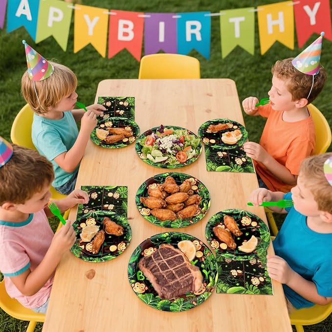 Monkey Party Supplies - Monkey Party Tableware - Dinner Plates, Dessert Plates, Napkins, Forks for Wild Jungle Animal Monkey Theme Birthday Supplies, Serves 25