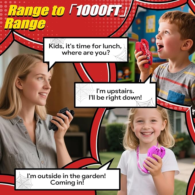 Vvinca Transform Toys Walkie Talkies for Kids 4 Pack -Spider Toys for Boys Girls Age 3-5 5-7 8-12 Christmas Birthday Gifts for Kids Adjustable Strap Voice-Changing Clear Sound Camping Outdoor