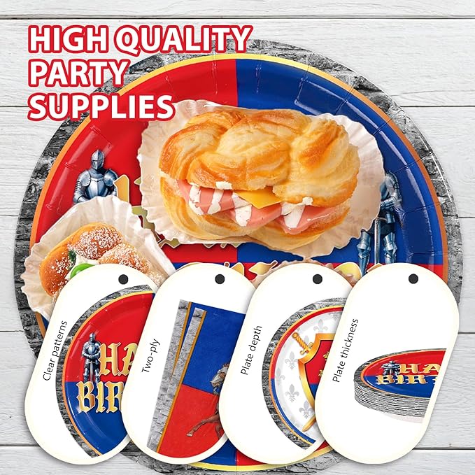 96Pcs Medieval Fantasy Birthday Party Decorations with Lion Knight Medieval Plates and Napkins Sets Castle Birthday Decorations for Boys Girls Dragon Theme Castle Celebration Party Supplies Serves 24