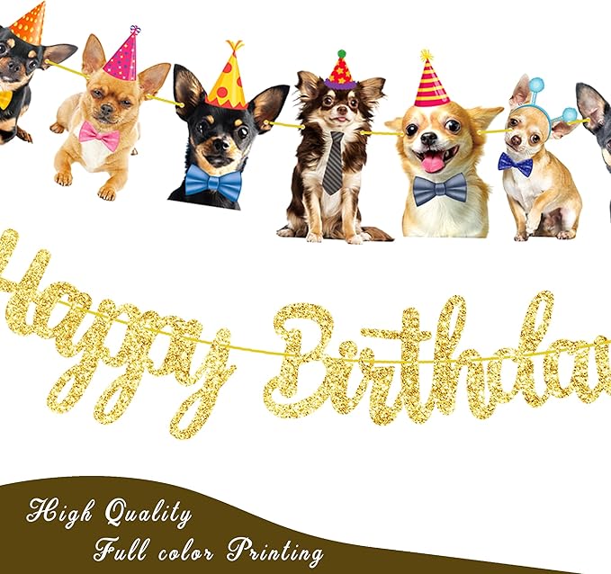 Chihuahua Birthday Party Banners - 3Pcs Dog Themed Decorations for Puppy Dog Party Supplies