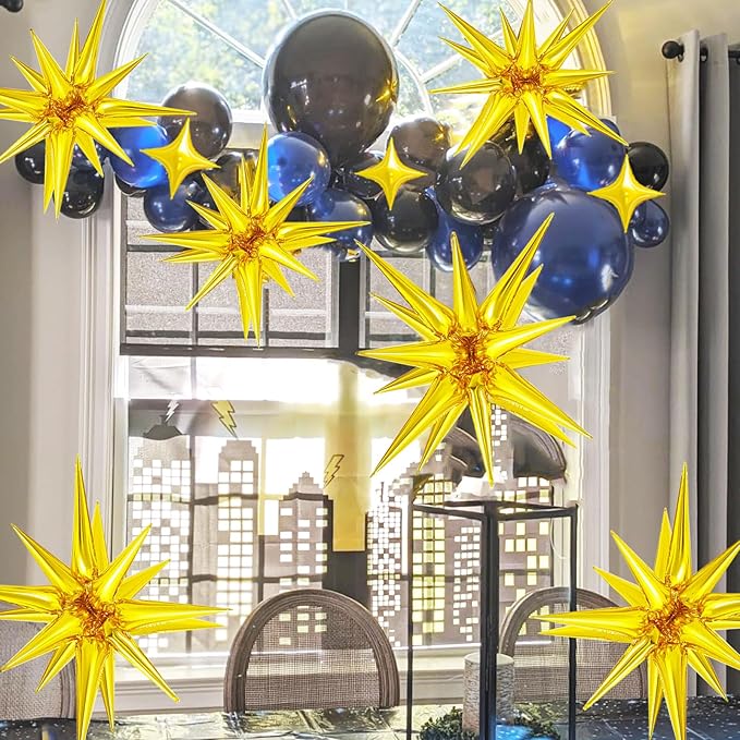 20 Pcs 27"22" Explosion Star Foil Balloons - 12 Point and Four Pointed Gold Spike Balloons for Party Supplies, Christmas, Birthday, Wedding, Photo Booth (Gold)