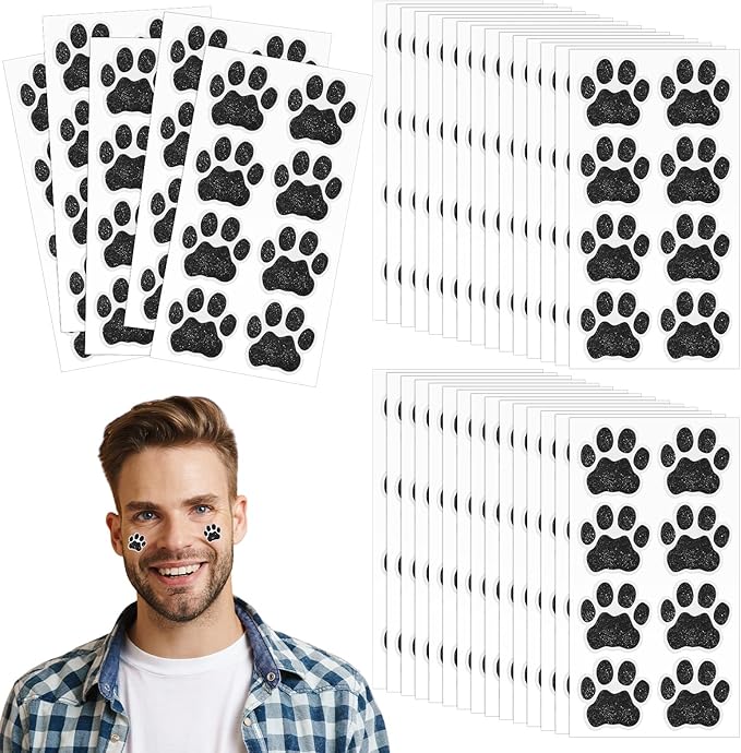 120 Pairs Black Eye Black Bulk Tiger Paw Football Stickers Sport Glitter Eyeblack Sticker Team Spirit Accessories for University College Game Day Sports Fans Themed Party Supplies