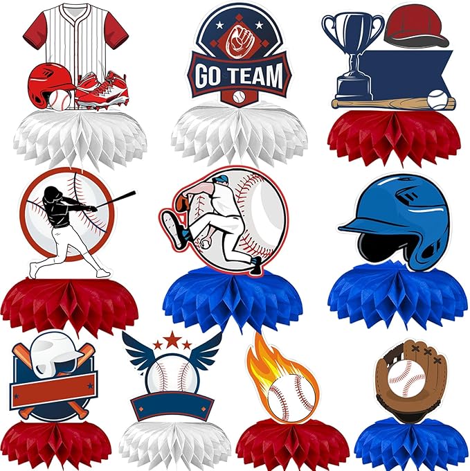 Baseball Party Decorations, 10Pcs Baseball Themed Honeycomb Centerpiece Baseball Decorations for Tables Baseball Birthday Party Supplies Sports Party Favors