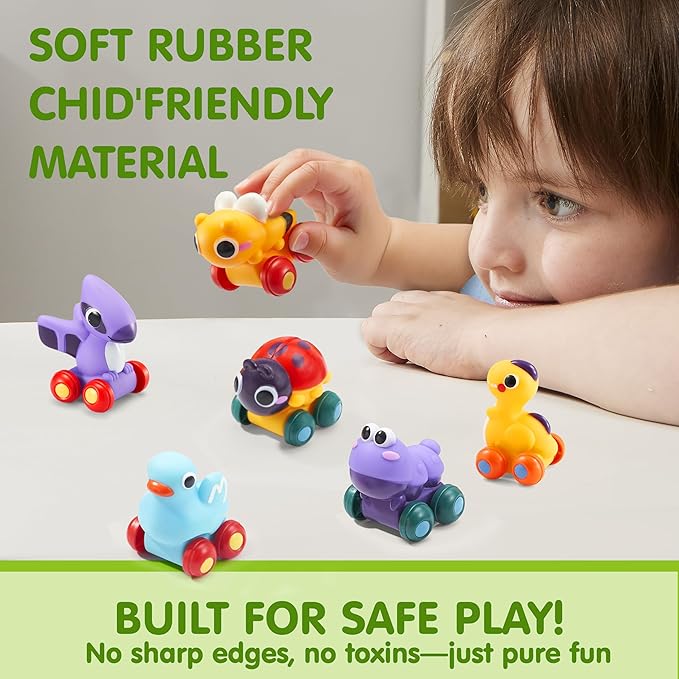 JOYIN Animal Cartoon Cars, Soft Rubber Toy Car Set, Mini Vehicles, Bath Toy Car for Toddlers, Gift for Boys and Girls, Summer Beach and Pool Activity, Party Favors for Kids, Easter Basket