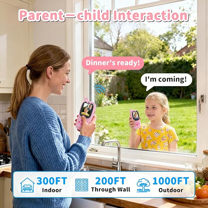 Video Walkie Talkies for Kids, Handheld 2 Pack Rechargeable Video Intercom Kids Walkies Talkies, Indoor Outdoor Toys for Family Games, Outside, Camping, Hiking for Boys Girls Ages 3-12 (Pink+Pink)