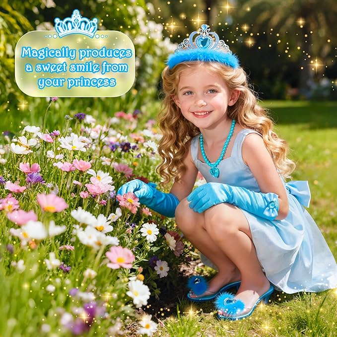DISHIO Girls Princess Dress Up Shoes and Jewelry Boutique Upgraded Princess Shoes and Accessories with 4 Pair of Princess Play Shoes and Jewelry Set for Toddlers Little Girls Aged 3 4 5 6
