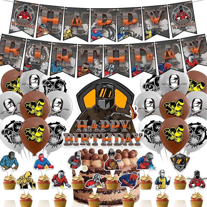 Electric Welding Party Decorations Electric Welding Birthday Party Supplies Includes Electric Welding Birthday Banner Cake Topper Cupcake Toppers Balloons for Electric Welder Birthday Party