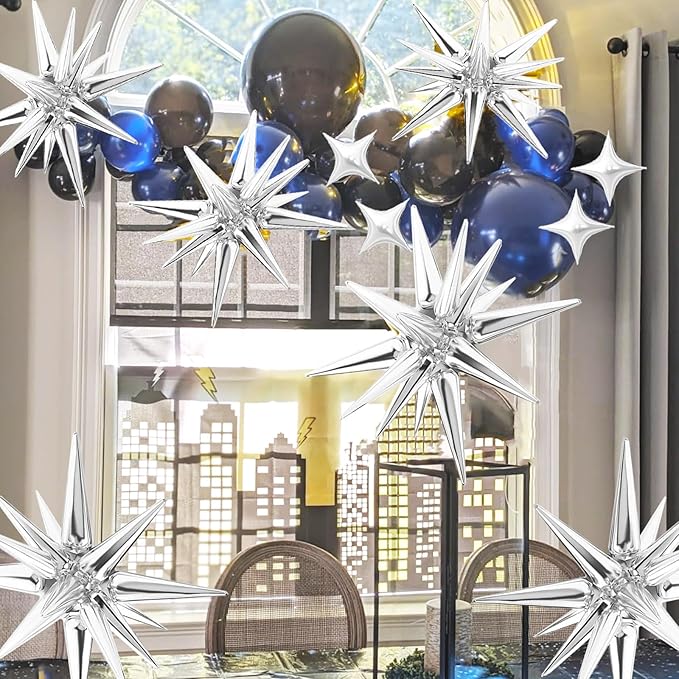 20 Pcs Star Balloons 27”22”Explosion Star Foil Balloons- 12 Point Star Balloons,Silver Spike Balloons and Four Pointed Star Balloos for Party Supplies Christmas Birthday Wedding Photo Booth (Silver)