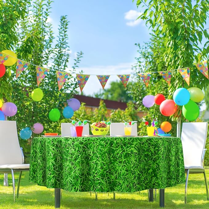 6 Pack Round Soccer Tablecloth 84 Inch Plastic Soccer Grass Party Decorations Disposable Grass Table Cloth Washable Disposable Circle Table Cover for Birthday Party Supplies Decoration