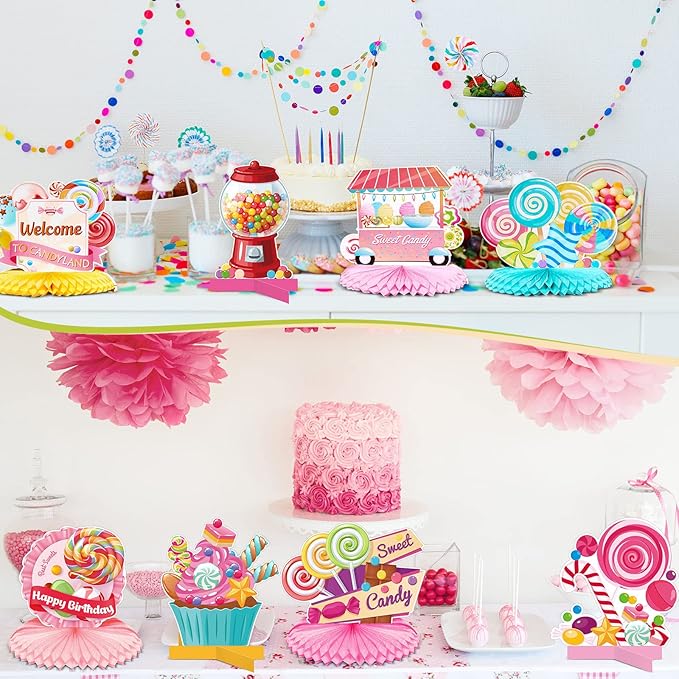 10 Pieces Candyland Party Decorations Candyland Table Decorations Lollipop Table Honeycomb Centerpieces Decor for Candy Theme Birthday Party Supplies Tables Decor Baby Shower Halloween Spooky Candy