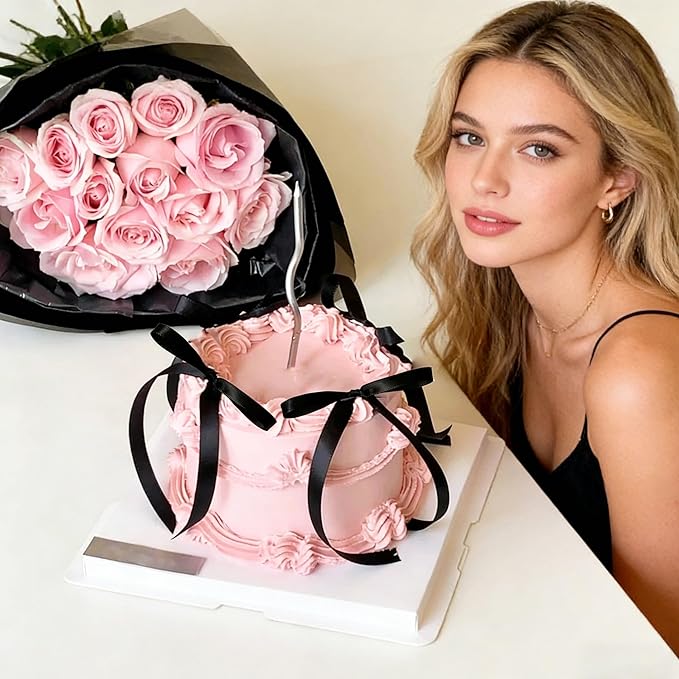 Black Bow Cake Topper Coquette Bows Cake Decorations Black Bows Ribbon Bowknot for Cake Dessert Birthday Decorations Bridal Baby Shower Wedding Party Supplies