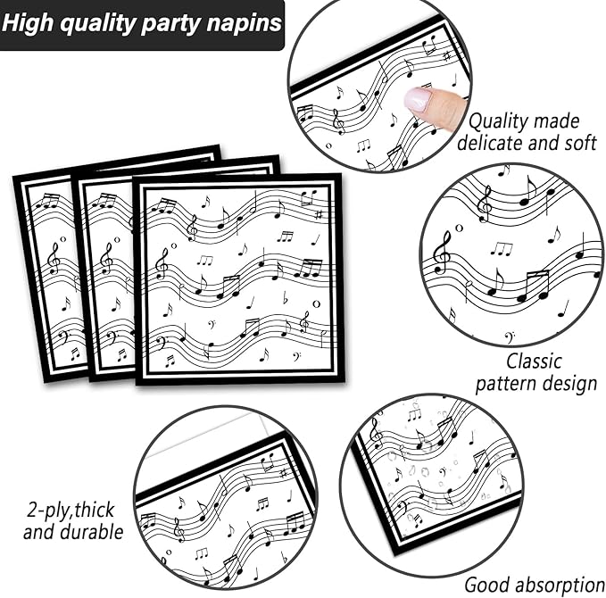 ZOIIWA Musical Note Plates Napkins Music Themed Party Tableware Musical Notes Dinnerware Disposable Paper Plates for Baby Shower Music Concert Birthday Karaoke Christmas Party Supplies 24 Guests
