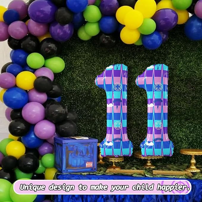 40 Inch Video Game Theme Number 11 Balloons Large Birthday Party Number Balloons Piñata Gaming for Kids Battle Boys Birthday Party Decoration Supplies