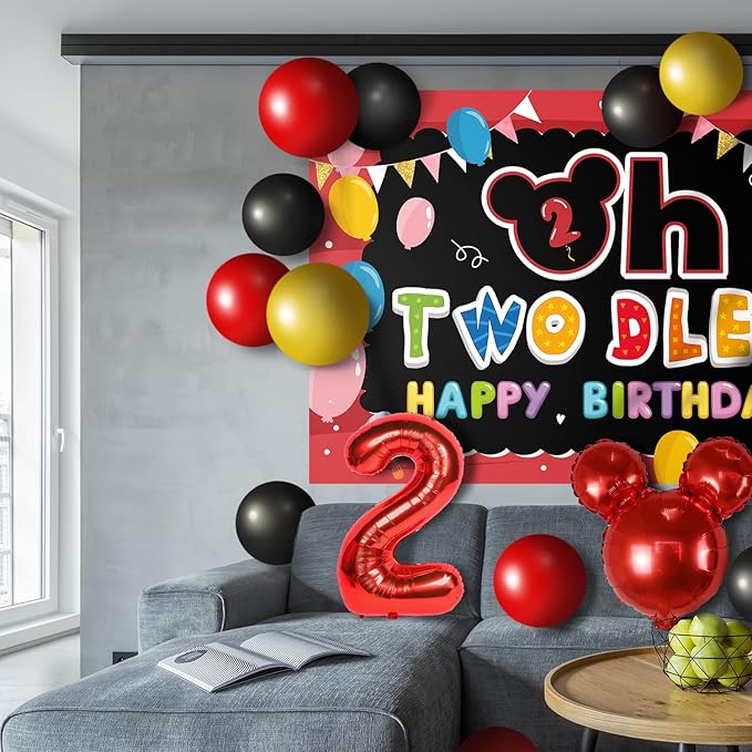 Oh Twodles Balloons Red Set Decor - Happy 2nd Birthday Party Theme Banner Backdrop Second Birthday Decorations For Baby Shower Supplies