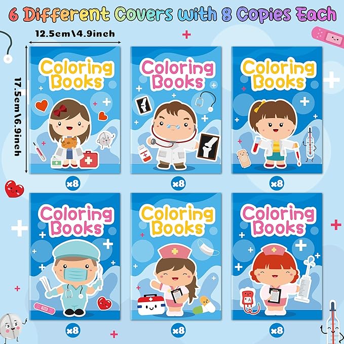 Mini Medical Coloring Books for Kids - 48Pcs Bulk Doctor Nurse Theme Coloring Booklet Medical Theme DIY Art Drawing Book for Toddlers Party Favors Gifts Classroom Reward Home Art Activity Supplies