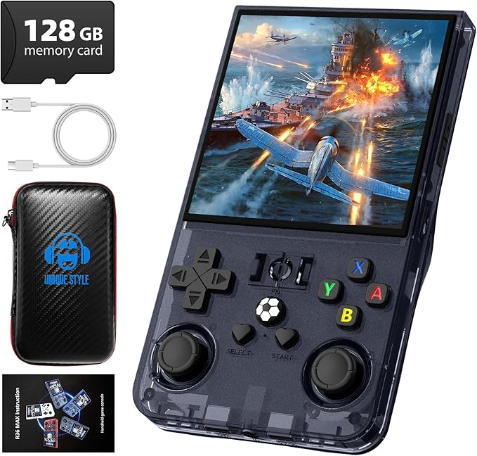 R36MAX Retro Handheld Game Console, 4.0 Inch 720x720 IPS Screen, 128GB Built-in 22000+ Classic Game, Portable Hand Held Open Source Linux System, 4000mAh Battery Retro Gaming Console(Gray 128GB)