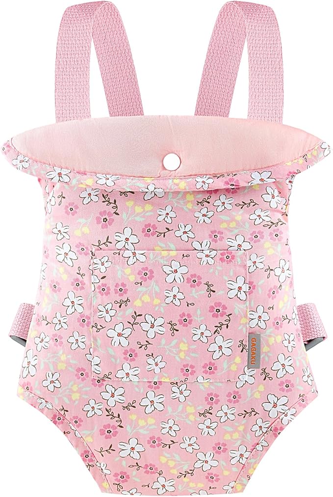 GAGAKU Baby Doll Carrier for Little Girls, Doll Accessories for Toddlers 1-3, Kids Toy Baby Dolls Sling Carrier - Pink - Helleborus