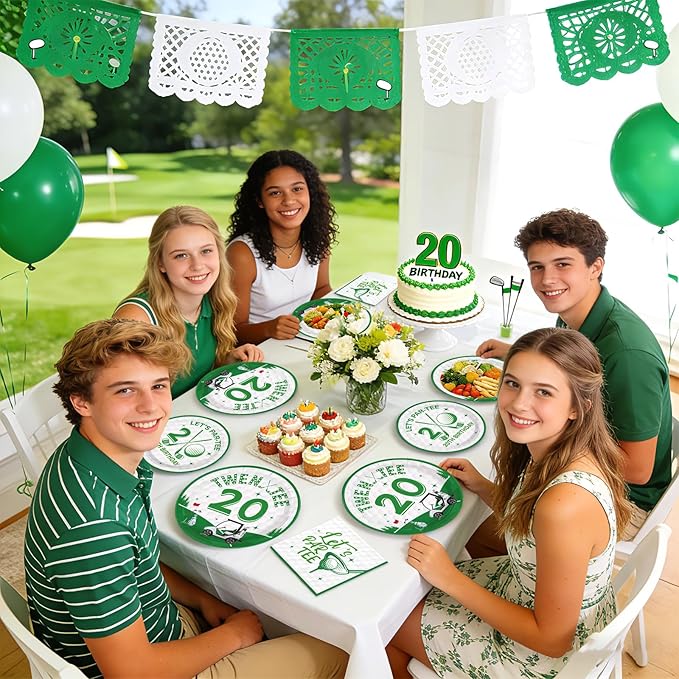 96Pcs Masters Golf Party Decoration Golf 20th Birthday Plates and Napkins White Green Disposable Paper Tableware Set for Player 20 Year Old Birthday Masters Party Supplies Serves 24