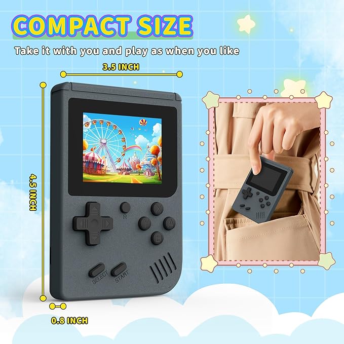 Retro Handheld Games Console Built-in 400 Video Games, Portable Handheld Emulator with 3.0 Inch Screen, Mini Travel Retro Gaming Consle (Gray)