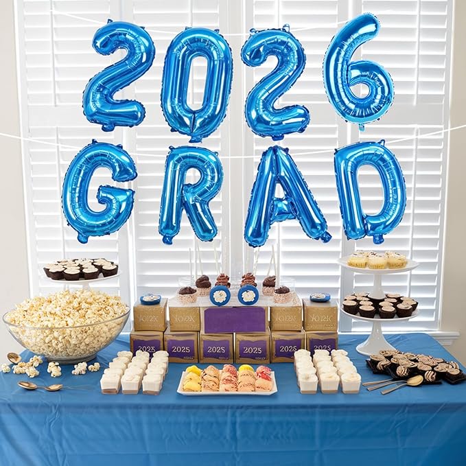 Blue 2026 GRAD Congrats Balloons, 16 Inch Matte Blue Grad Foil Balloons Banner Sign for Graduation Decorations 2026, College High School Class of 2026 Graduate Congratulations Party Decor Supplies