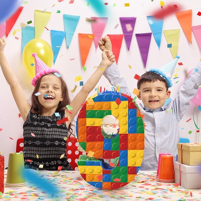 Number 9 Building Blocks Piñata 16.5 Inch 5th Birthday Party Supplies Party Decorations Piñata with Confetti Blocks Theme Fiesta Anniversary Celebration