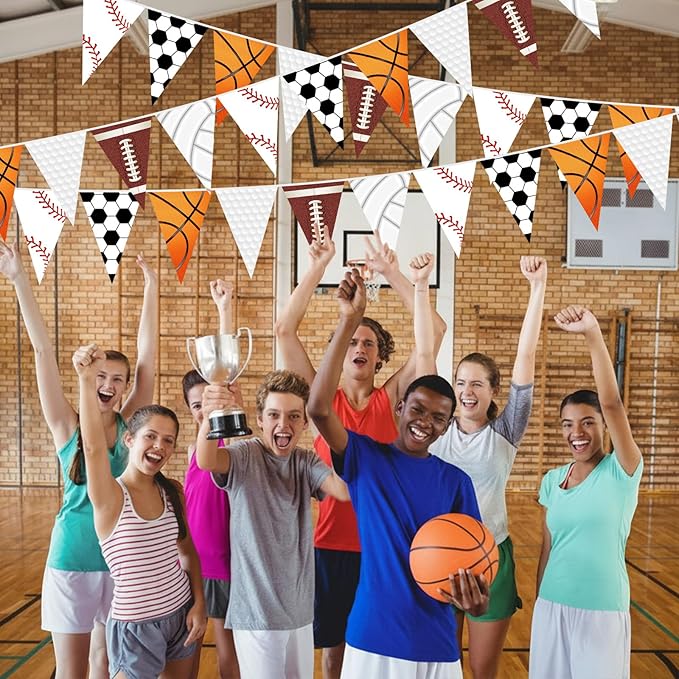 Faccito 5 Pack Sports Banners Party Decorations Sports Championship Pennants Hanging Decor Themed Triangle Flags Athletics Game Garland for Birthday Party Supplies (Colorful)