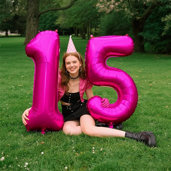 Rose Red Number 5 Balloon 40 Inch,Jumbo Giant Mylar Hot Pink Number 5,Big Large Foil Helium Number Balloons, Digital 5 Helium Balloons for Girls 15 25 Birthday Graduation Princess Party Decorationsn