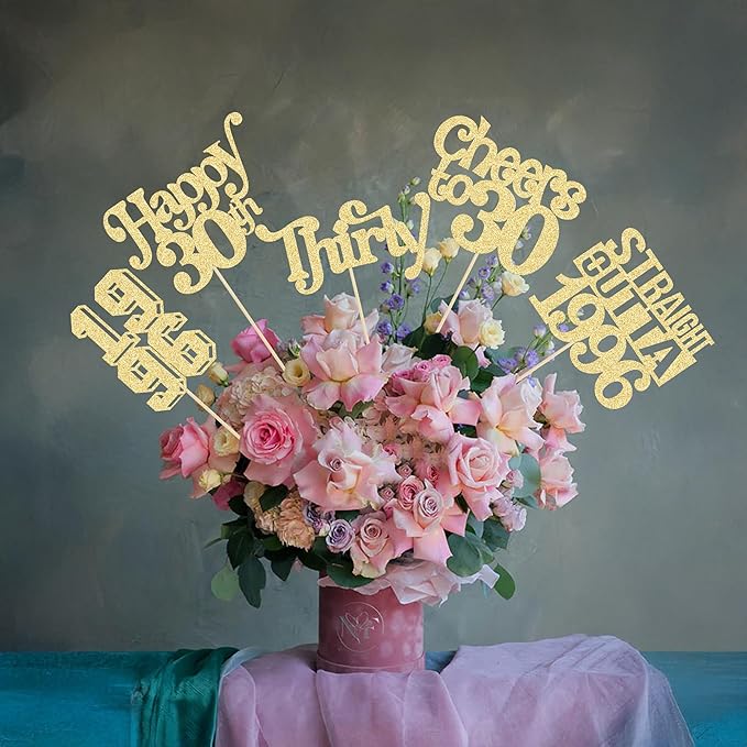 Gyufise 15Pcs Happy 30th Birthday Centerpiece Sticks Thirty Straight Outta 1996 Table Flower Centerpieces Sticks Cheers to 30 Decorations for 30th Birthday Party Supplies Gold