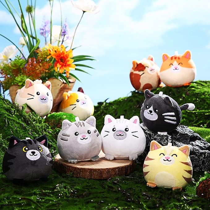 Libima 9 Pcs Mini Stuffed Animals Bulk Adopt a Pet Party Favors 3.15 Inch Small Plush Keychains Cute Ornaments Toys for Baby Shower Birthday Gift Bags Fillers Easter Basket Stuffers(Cat)
