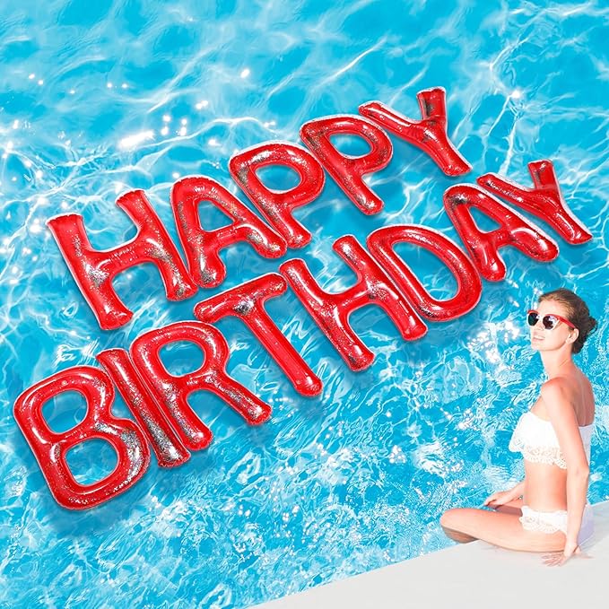 Shappy 20'' Happy Birthday Pool Large Floating Letter Balloons with Adhesive Dots Inflatable Pool Decorations for Summer Birthday Party