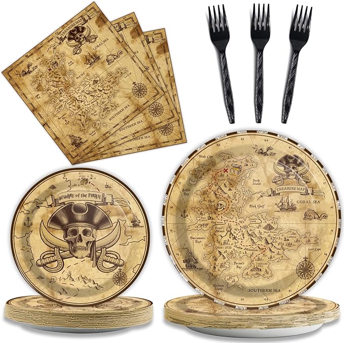 gisgfim 96 Pcs Pirate Party Plates and Napkins Party Supplies Pirate Tableware Set Pirates Decorations Favors for Birthday Baby Shower for 24 Guests