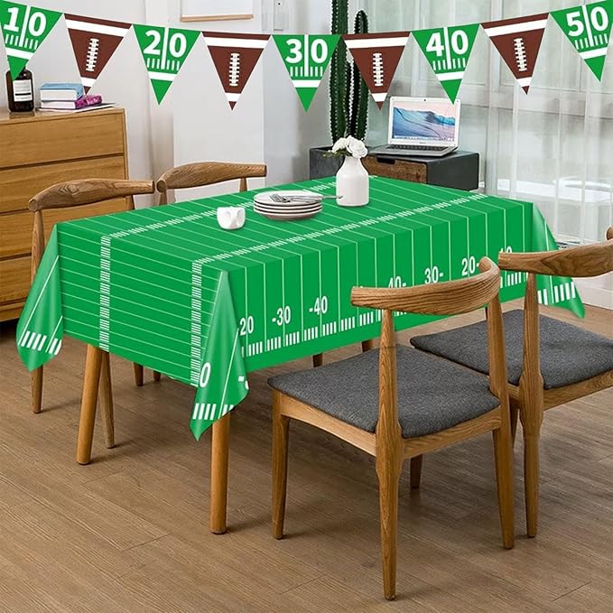 Football Party Decorations Disposable Tablecloth Plastic Touchdown Table Cover for Football Birthday Party Decorations and Games Tailgate Decorations 54 X 108Inch, 3 Pack(Green)