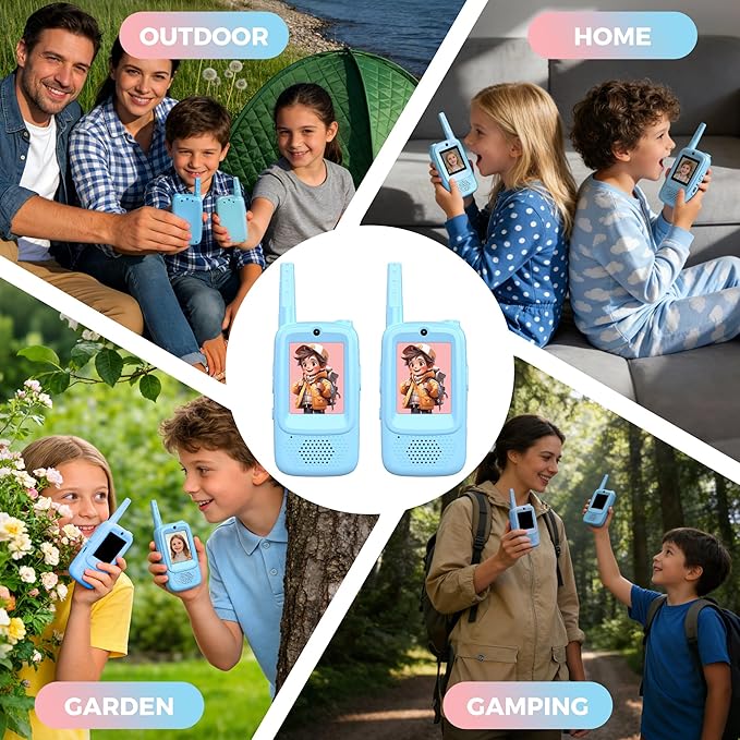 Video Walkie Talkies for Kids, 2 Pack Rechargeable Walkie Talkies with Screen, Long Range 2 Way Radio with 4 Voice Effects, Christmas Birthday Gifts for Age 3-12 Boys Girls Indoor/Outdoor/Camping