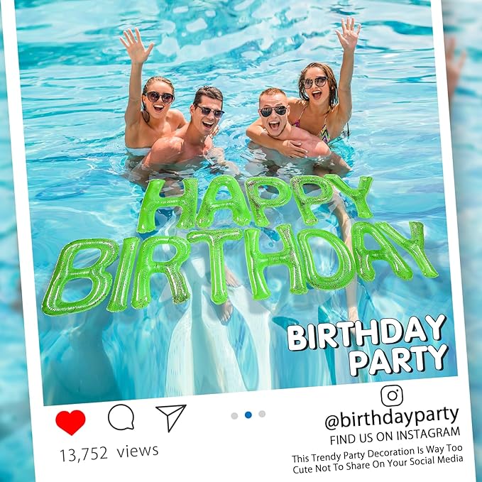 Shappy 20'' Happy Birthday Pool Large Floating Letter Balloons with Adhesive Dots Inflatable Pool Decorations for Summer Birthday Party