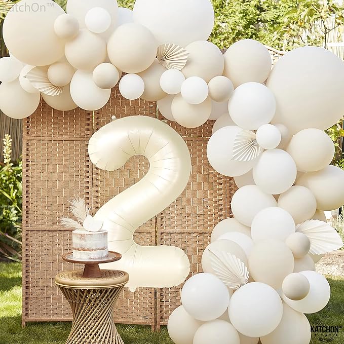 KatchOn Cream White Number 2 Balloon - 40 Inch, 2nd Birthday Party Decoration, Reusable, Unisex