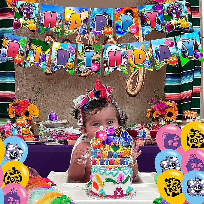 Blox Fruits Party Supplies,Blox Fruits Game Party Decorations Includes Banner, Cake Toppers, Balloon for Blox Game Party Decorations
