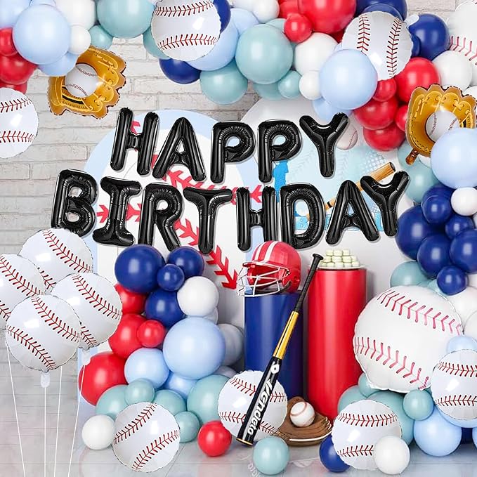 Baseball Party Decorations Baseball Glove Balloons, Aluminium Foil Happy Birthday Banner Sports Themed Party Supplies for Boys Kids