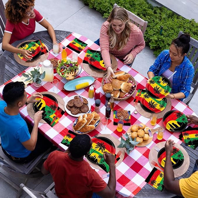 gisgfim 96Pcs Jamaican Rastafari Party Supplies Jamaican Music Birthday Party Plates and Napkin Palm Tree Grafitti Tableware Dinnerware Set Decorations Favors for Hawaiian Serves 24