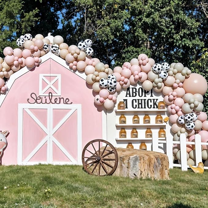 Cowgirl Balloon 12 Inch Pastel Light Baby Pink White Nude Retro Western Balloons Cow Print Party Balloon for Boho Rodeo Baby Shower Birthday Farm Theme Cowgirl Western Party Decorations