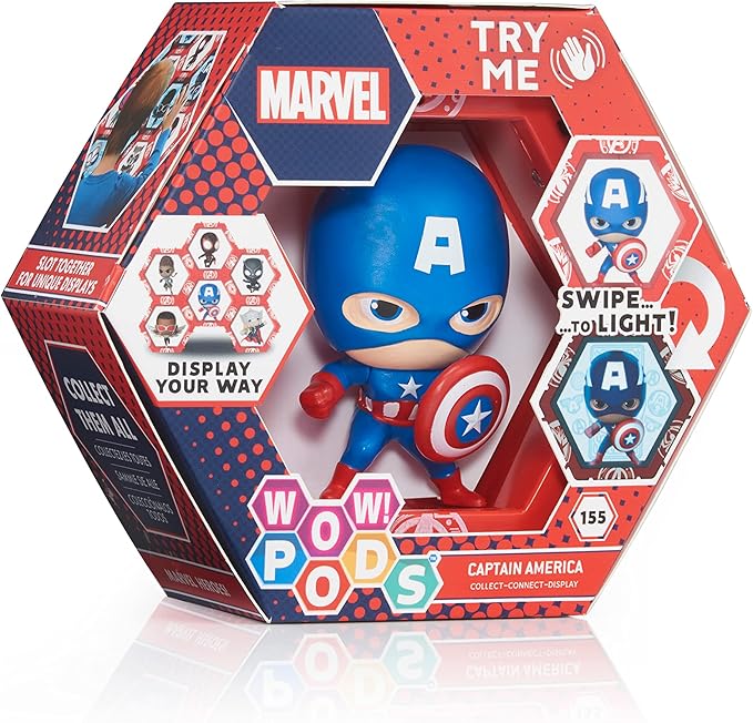 Wow! PODS Avengers Collection - Captain America | Superhero Light-Up Bobble-Head Figure | Official Marvel Collectable Toys & Gifts 4 inches