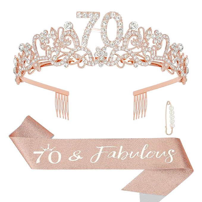 Semato 70th Birthday Decorations - 70th Birthday Sash and Crown Kit for Women Birthday Gifts for Women Party Supplies and Favors