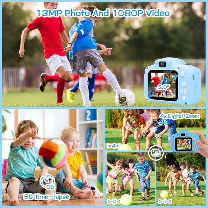 Kids Camera, Toddler Camera Children Digital Camera Toys with 13MP Video Camcorder 32GB SD Card and Camera Case for 3–10 Year Old Boys and Girls