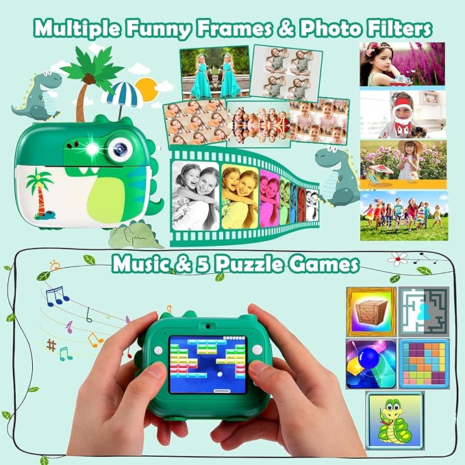Kids Camera Instant Print,Children Digital Camera Toys with HD Video for Kids Aged 3-12,Christmas Birthday Festival Present for Girls Boys,with 7 Rolls Instant Paper,M3