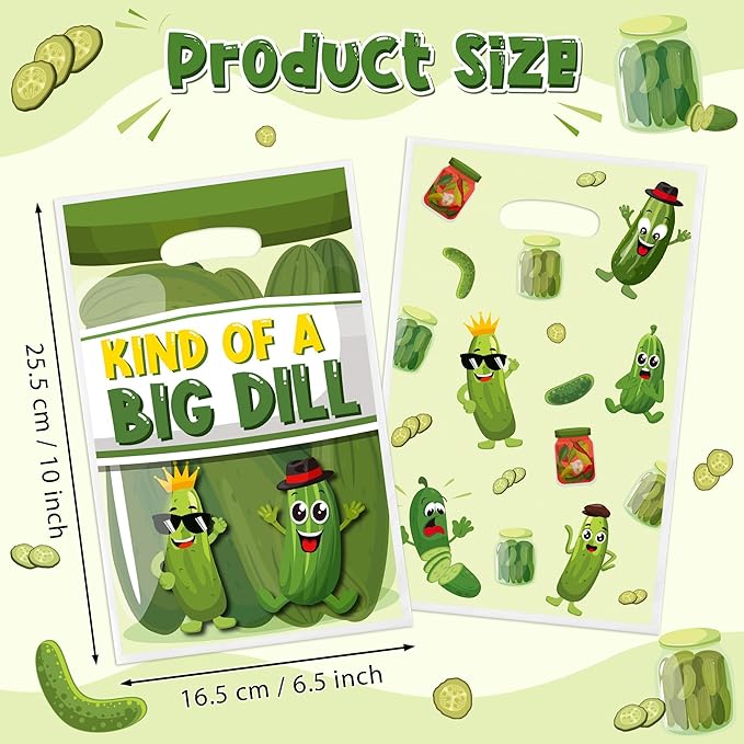 Funny Pickle Party Favor Bags - 50Pcs Kind of a Big Deal Cucumber Goody Candy Treat Bags, Interesting Vegetable Themed Party Decorations for Adults Kids Birthday Fruit Vegetable Events Supplies