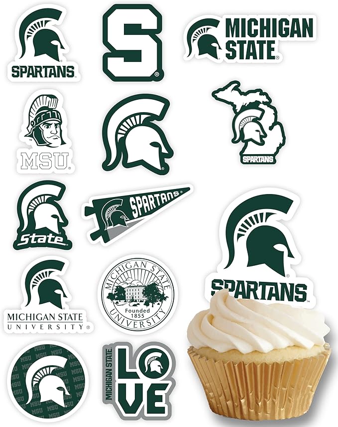 Michigan State University Cupcake Topper Party Supplies for MSU Football, Birthday, Graduation Party (Michigan State Spartans)