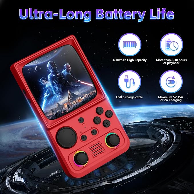 R36TMAX Retro Handheld Game Console, 4.0 Inch IPS HD Screen Retro Gaming Console, Handheld Game Console with 18000+ Classic Games, Supports WiFi Networked Fighting and OTG, Built-in 64G-Classic Red