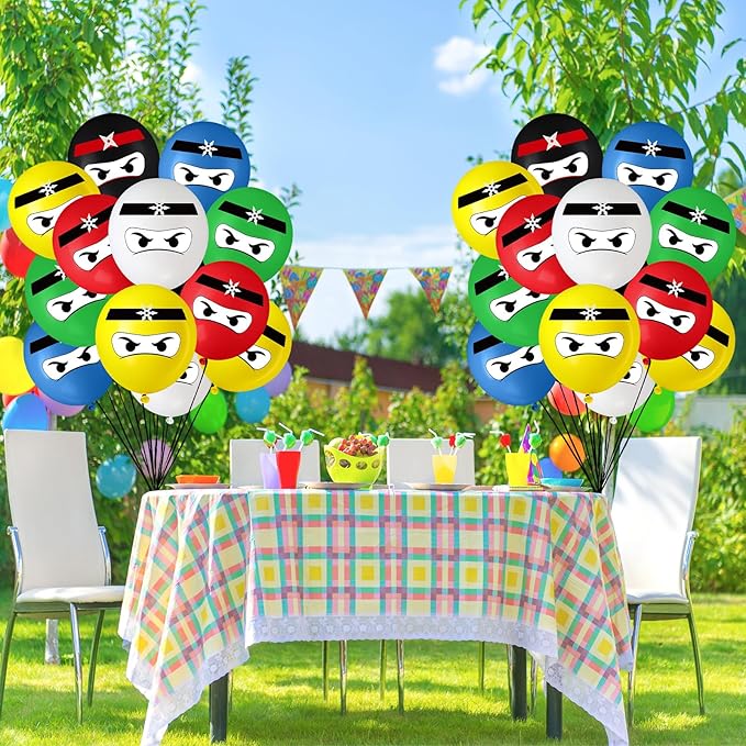 24 Pcs 6 Color 12" Ninja Balloons Kids Ninja Birthday Party Supplies Colorful Balloons Bulk Party Decorations